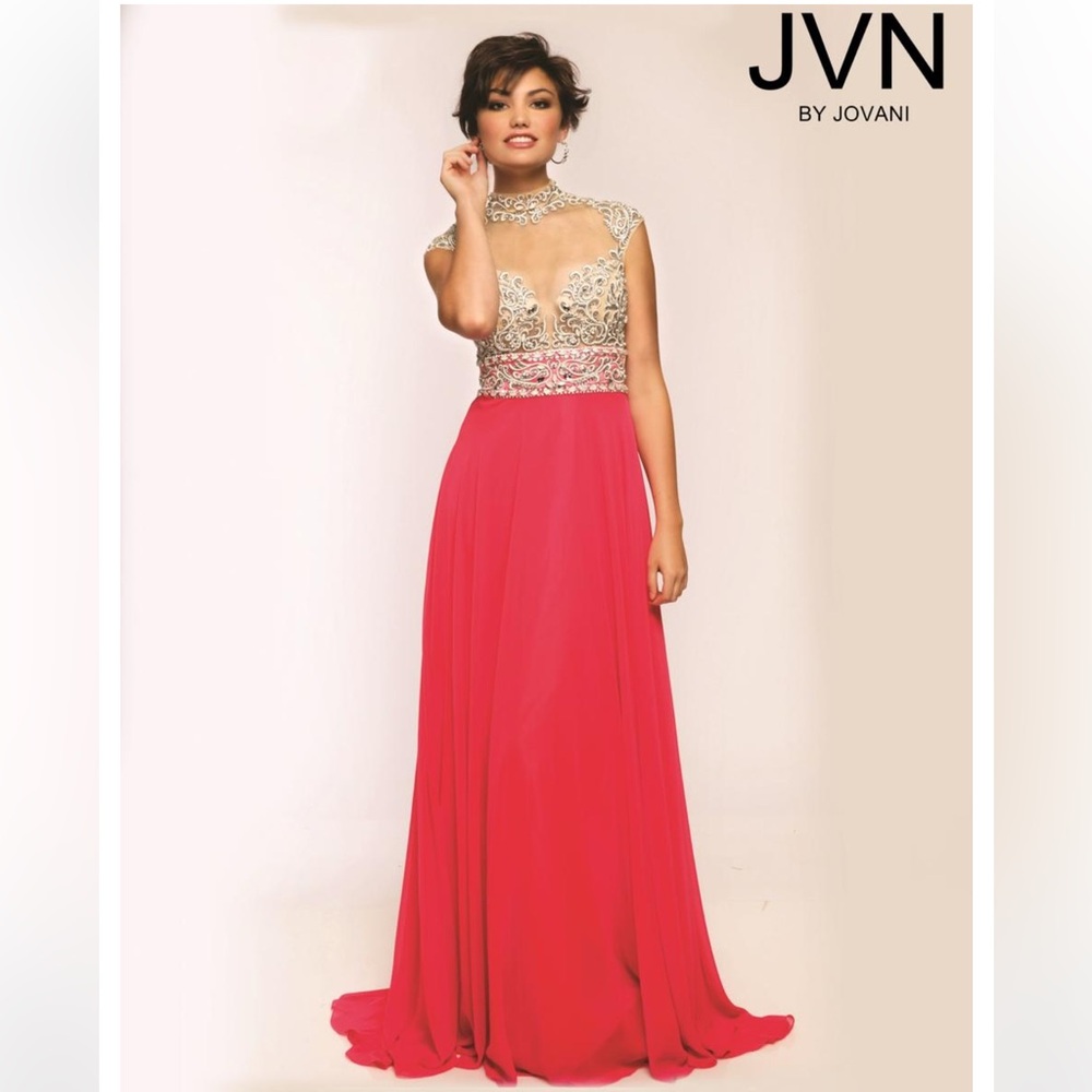 Jovani Hot Pink and Silver A-Line  Long Chiffon prom Dress size 12